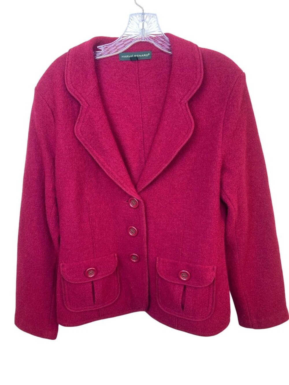 Harve Benard 100% Wool Red Blazer Jacket Women’s L Button Front Patch Pockets